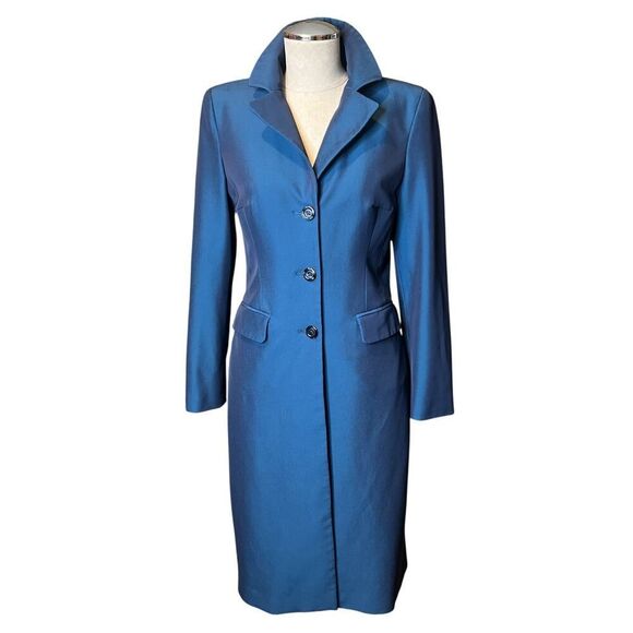 Vintage 90s y2K Bebe Dress Coat 6 Iridescent Blue Long Blazer Suit Jacket - Picture 1 of 5